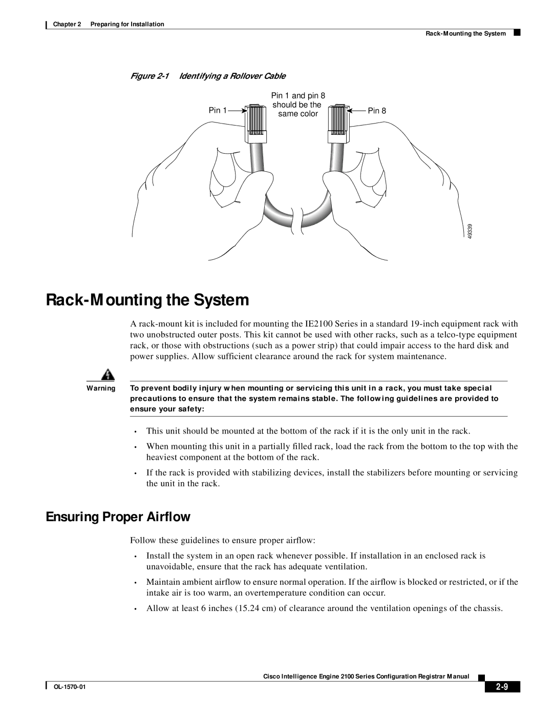 Cisco Systems IE2100, 0L-1570-01 installation instructions Rack-Mounting the System, Ensuring Proper Airflow 