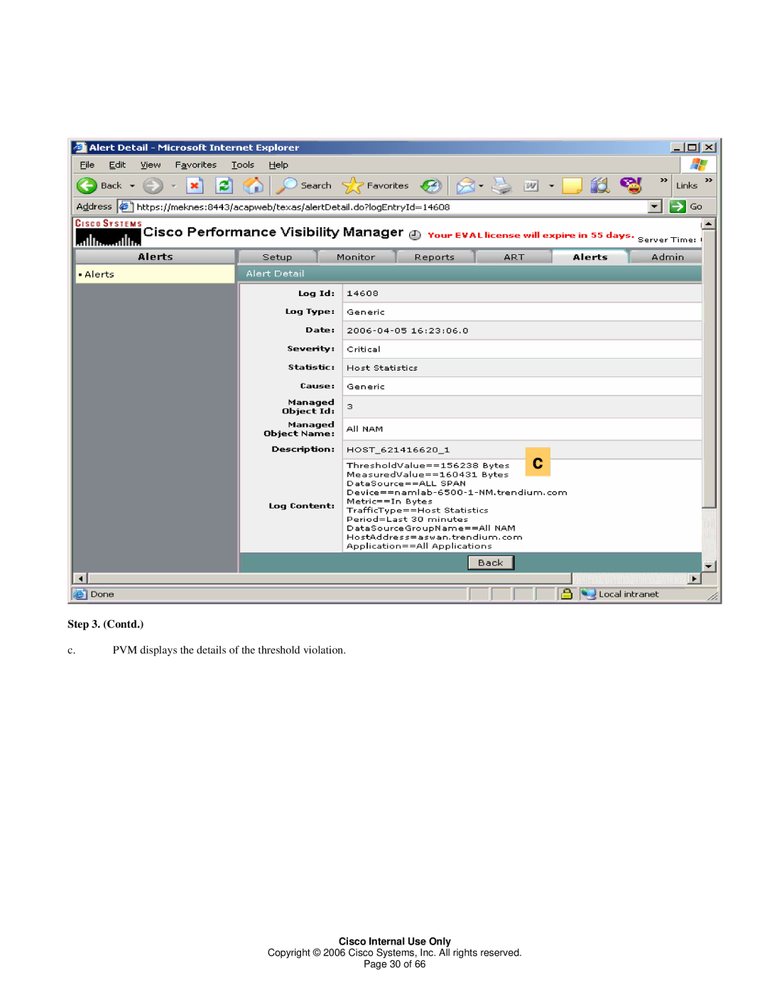 Cisco Systems 1 manual PVM displays the details of the threshold violation 