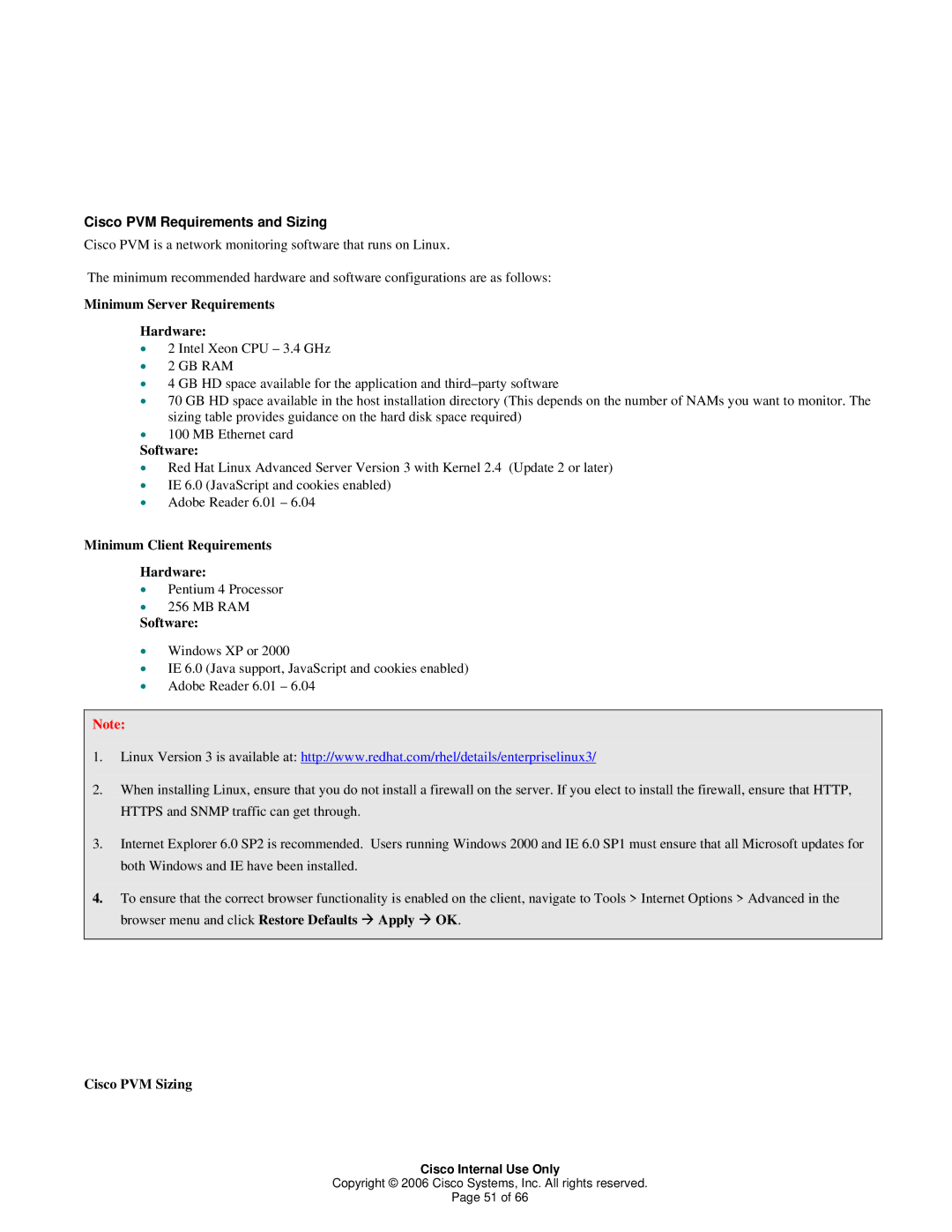 Cisco Systems 1 manual Cisco PVM Requirements and Sizing, Minimum Server Requirements Hardware, Software, Cisco PVM Sizing 