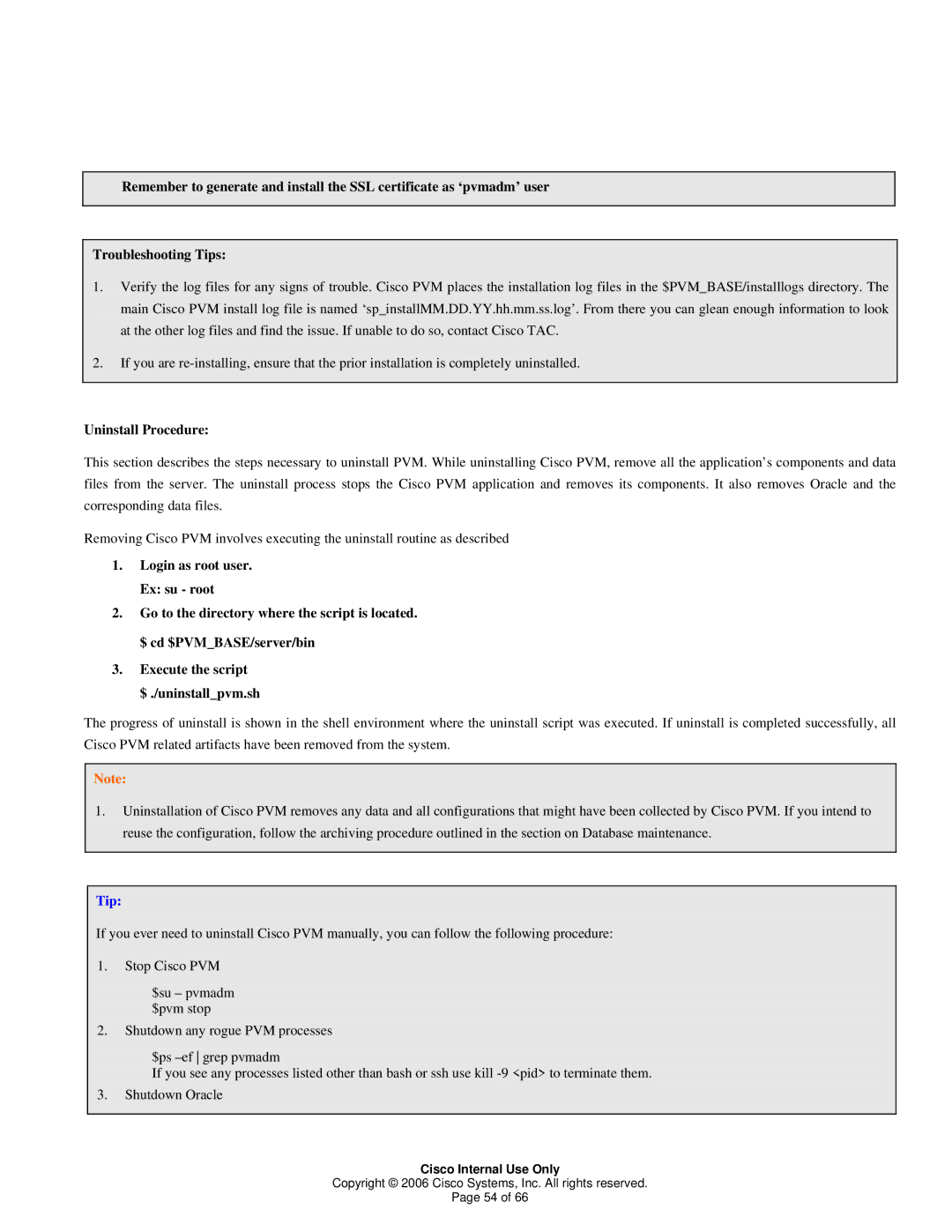 Cisco Systems 1 manual Uninstall Procedure 