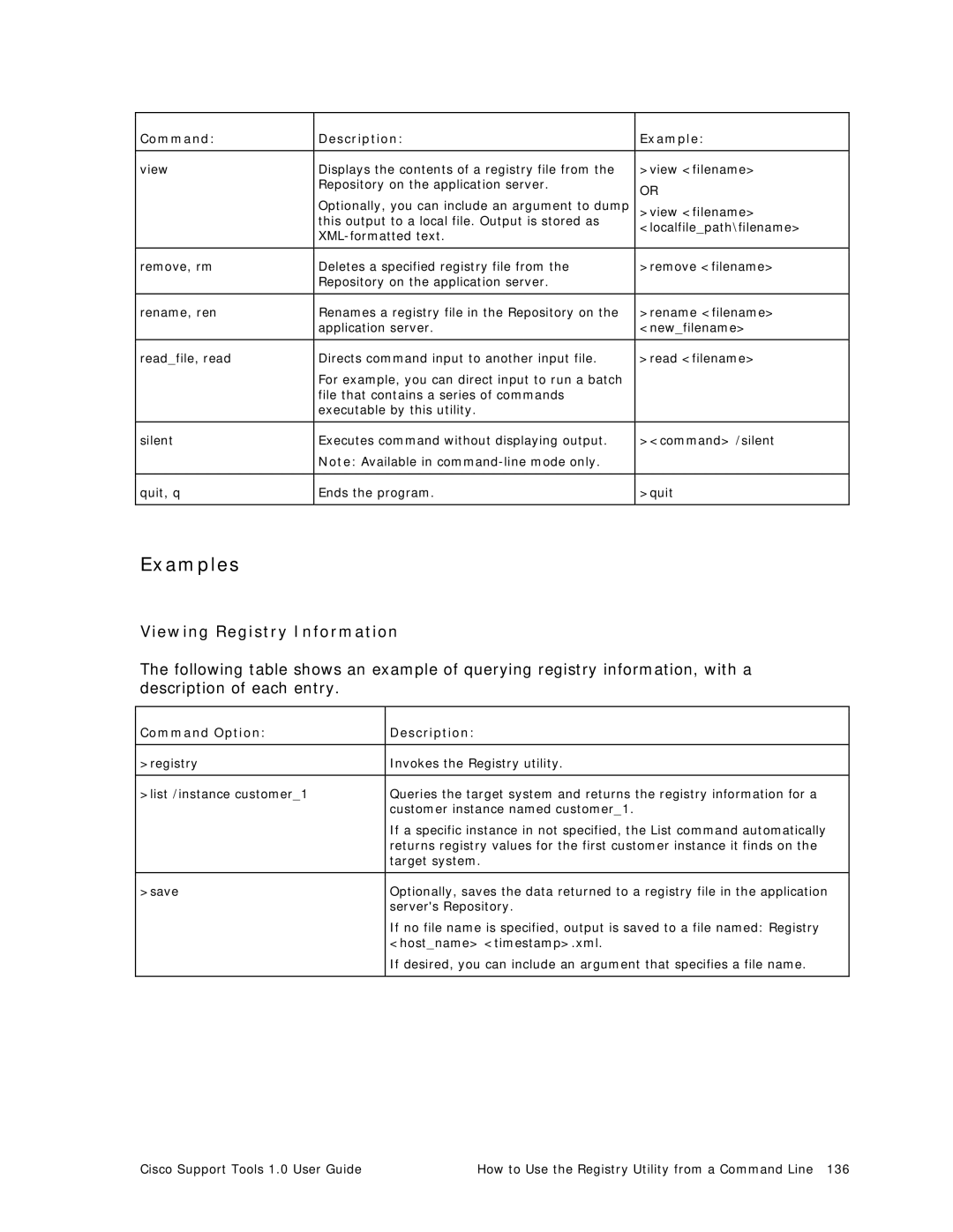 Cisco Systems 1.0 (1) manual Examples, Viewing Registry Information 