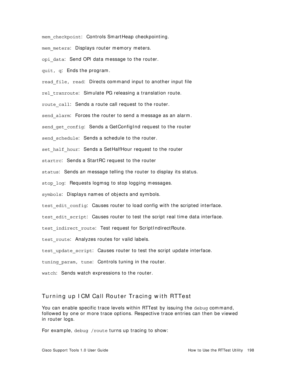 Cisco Systems 1.0 (1) manual Turning up ICM Call Router Tracing with RTTest 