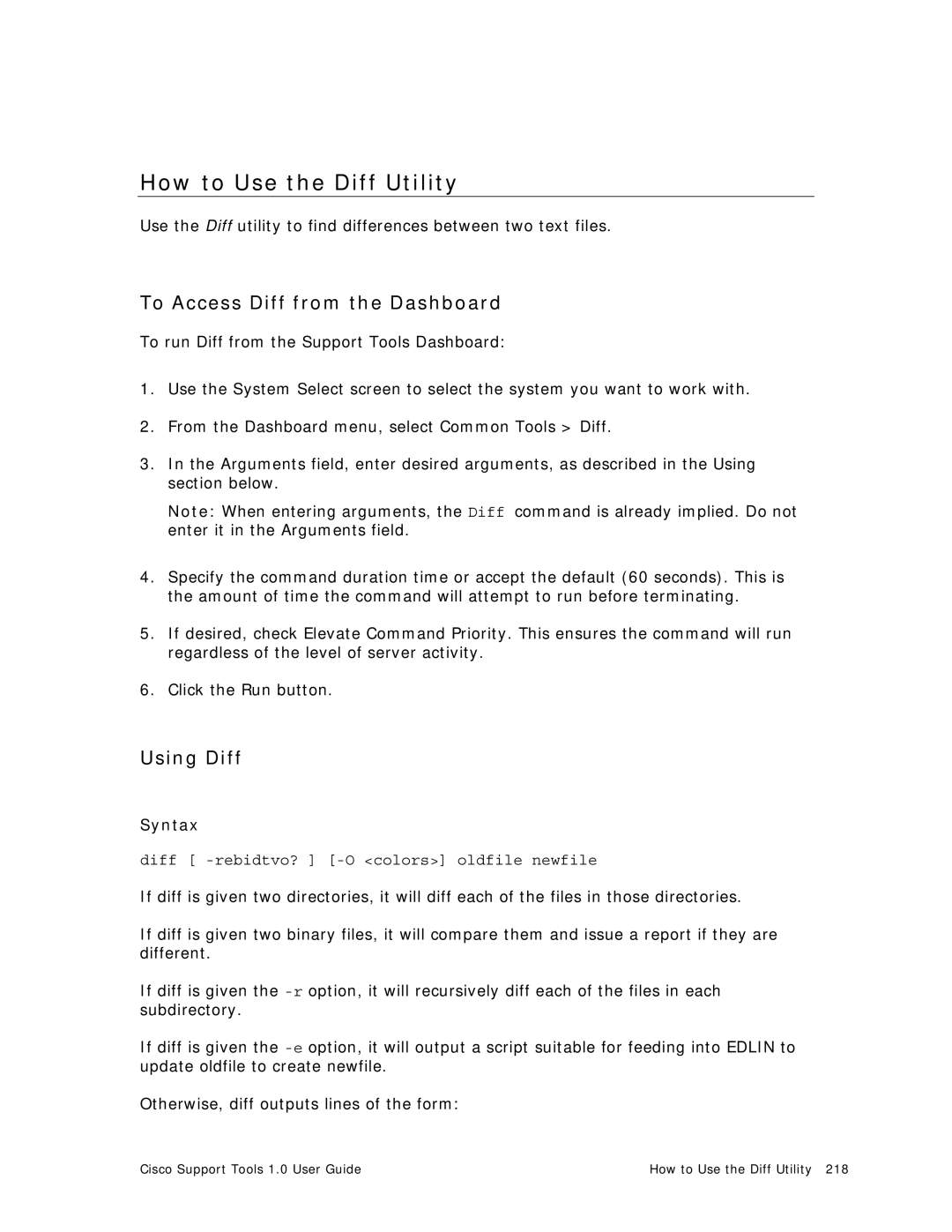 Cisco Systems 1.0 (1) manual How to Use the Diff Utility, To Access Diff from the Dashboard, Using Diff 