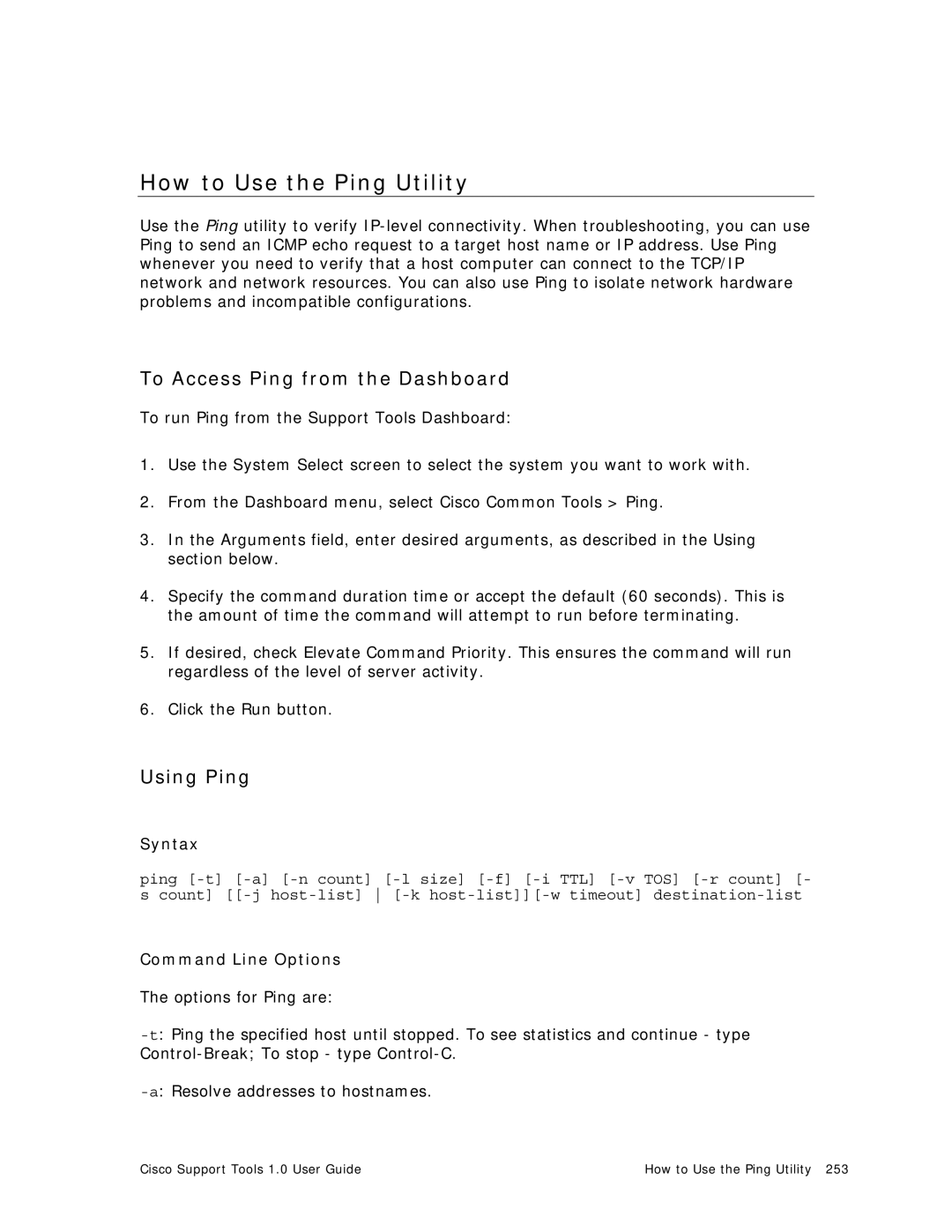 Cisco Systems 1.0 (1) manual How to Use the Ping Utility, To Access Ping from the Dashboard, Using Ping 