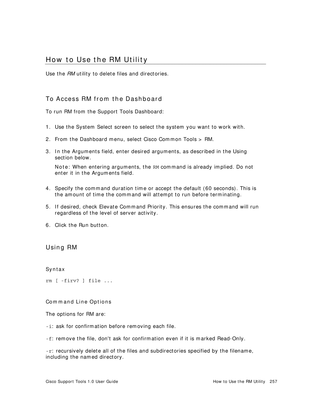 Cisco Systems 1.0 (1) manual How to Use the RM Utility, To Access RM from the Dashboard, Using RM 