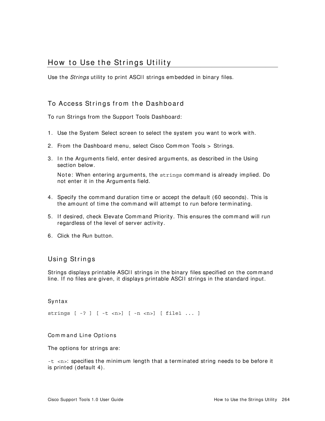 Cisco Systems 1.0 (1) manual How to Use the Strings Utility, To Access Strings from the Dashboard, Using Strings 