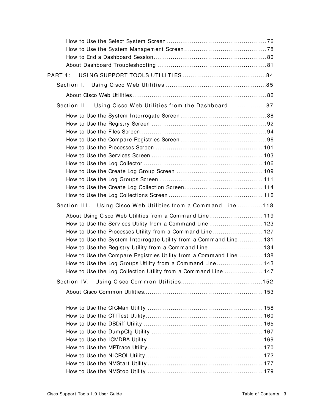 Cisco Systems 1.0 (1) manual Section I. Using Cisco Web Utilities, Section II. Using Cisco Web Utilities from the Dashboard 