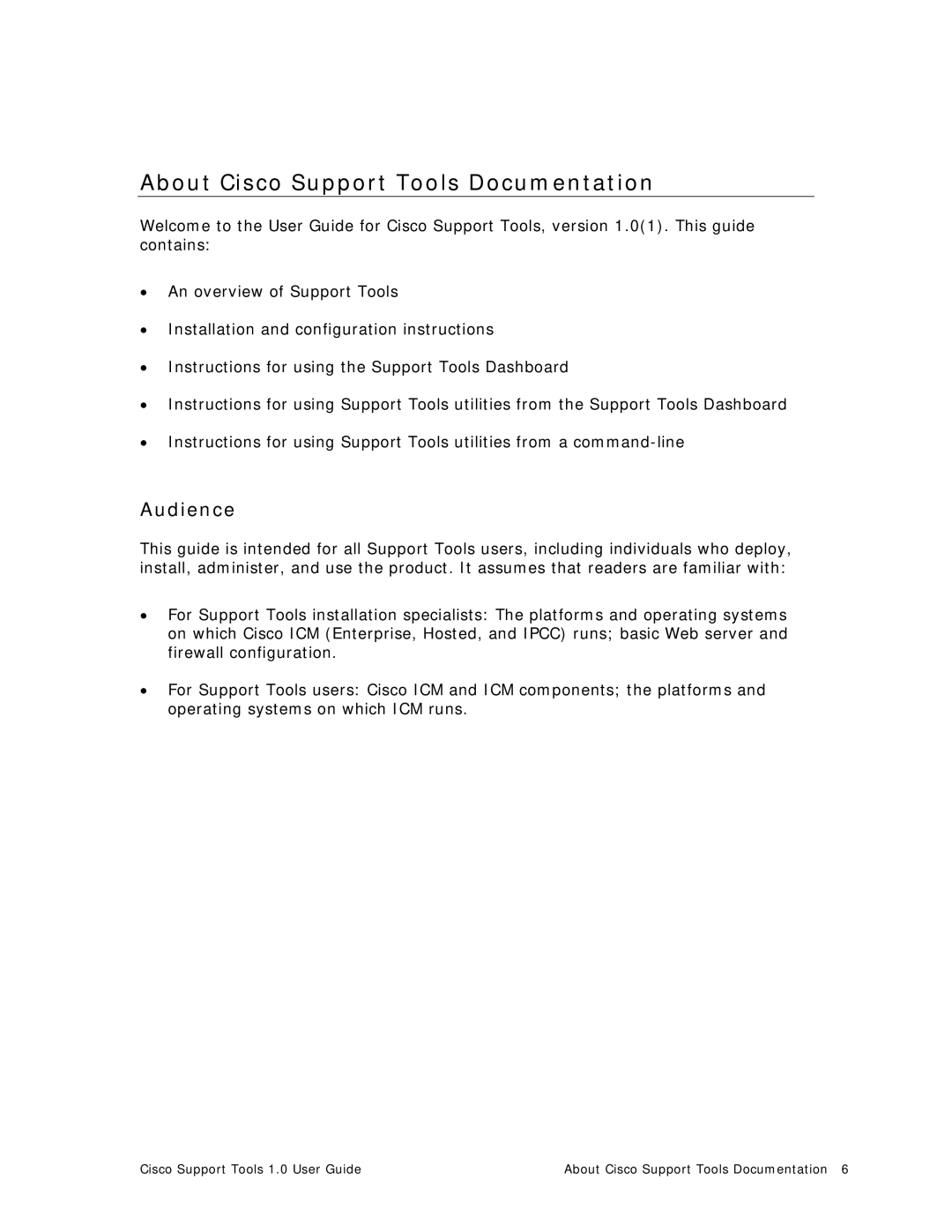 Cisco Systems 1.0 (1) manual About Cisco Support Tools Documentation, Audience 