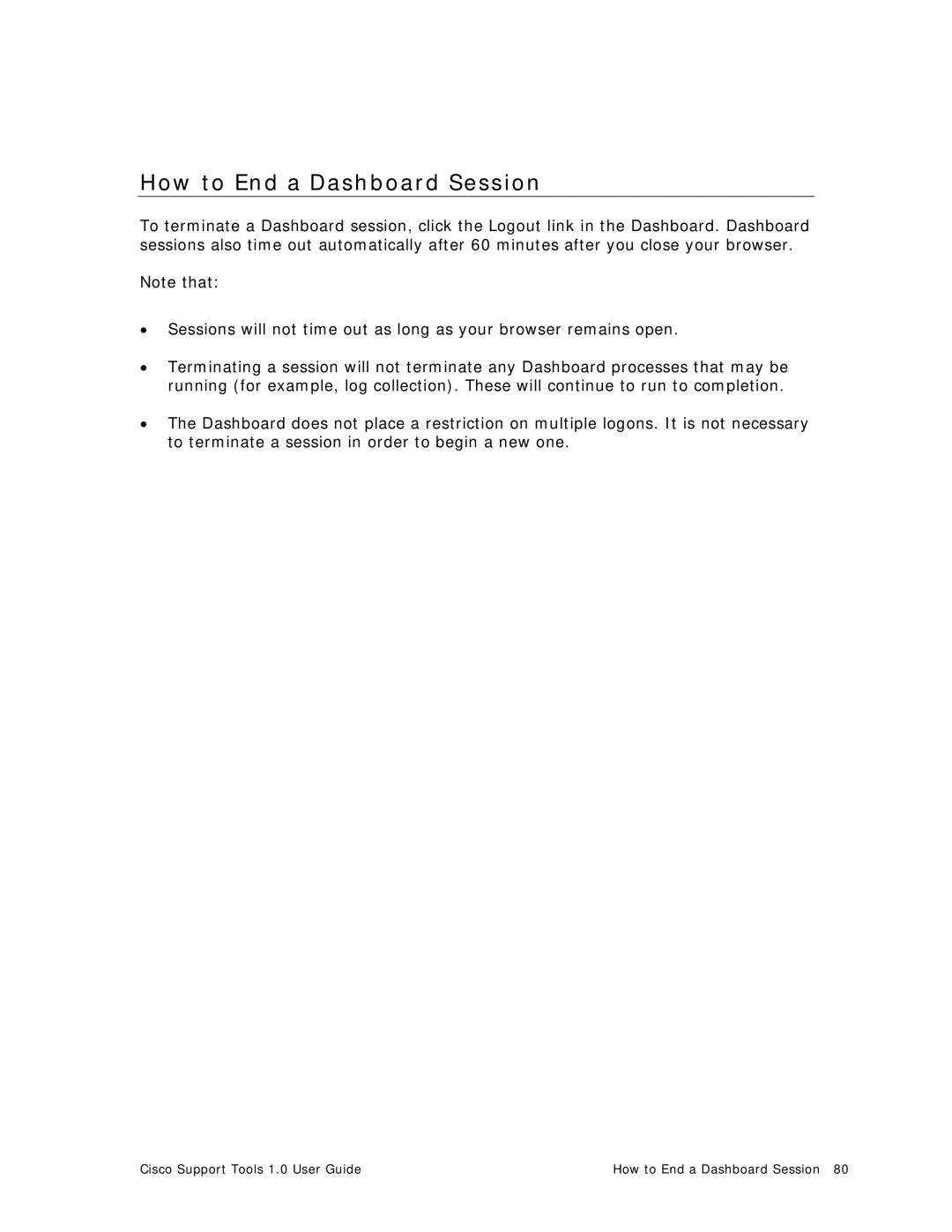 Cisco Systems 1.0 (1) manual How to End a Dashboard Session 