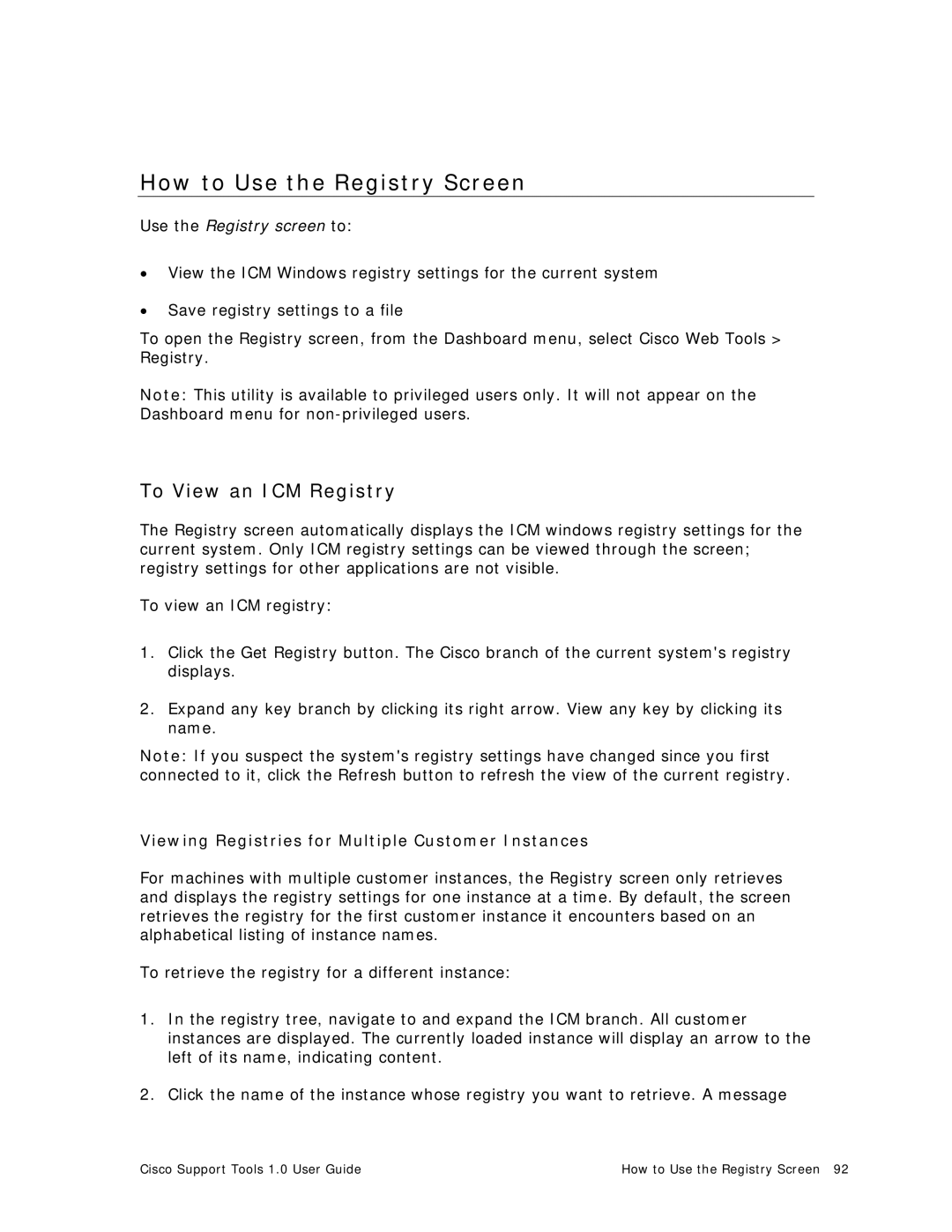 Cisco Systems 1.0 (1) manual How to Use the Registry Screen, To View an ICM Registry 