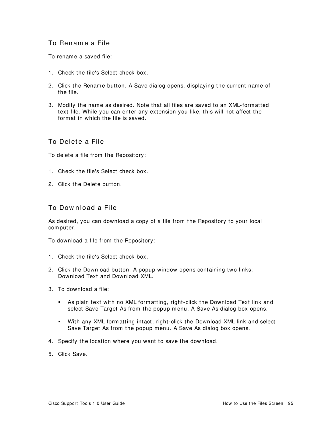 Cisco Systems 1.0 (1) manual To Rename a File, To Delete a File, To Download a File 