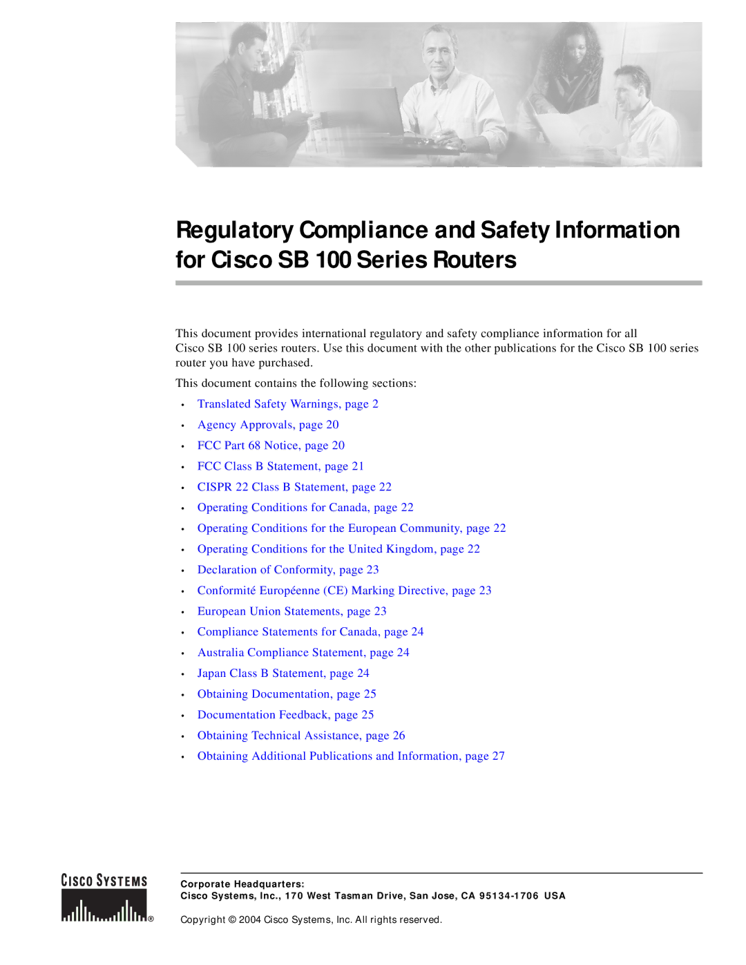 Cisco Systems 100 Series manual Copyright 2004 Cisco Systems, Inc. All rights reserved 