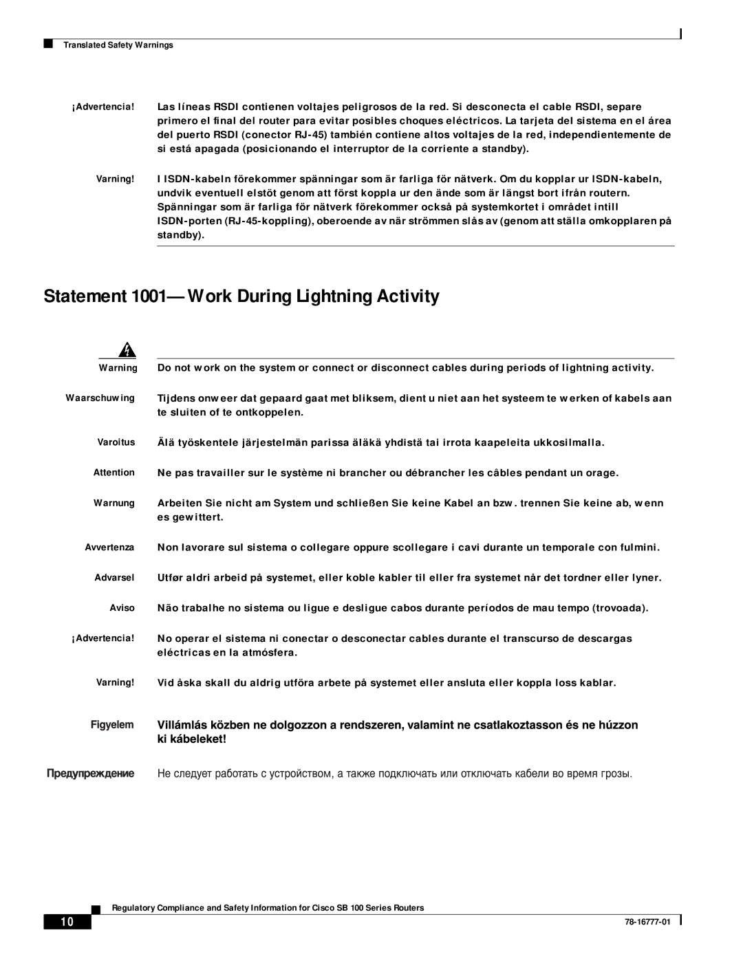 Cisco Systems 100 Series manual Statement 1001-Work During Lightning Activity 