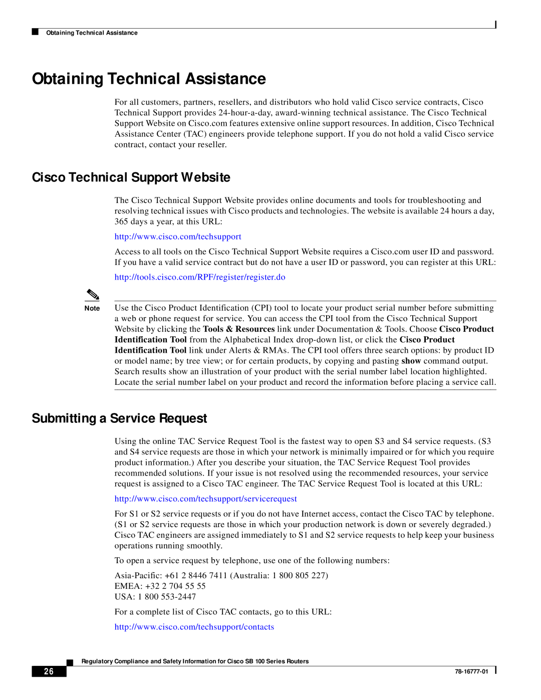 Cisco Systems 100 Series Obtaining Technical Assistance, Cisco Technical Support Website, Submitting a Service Request 