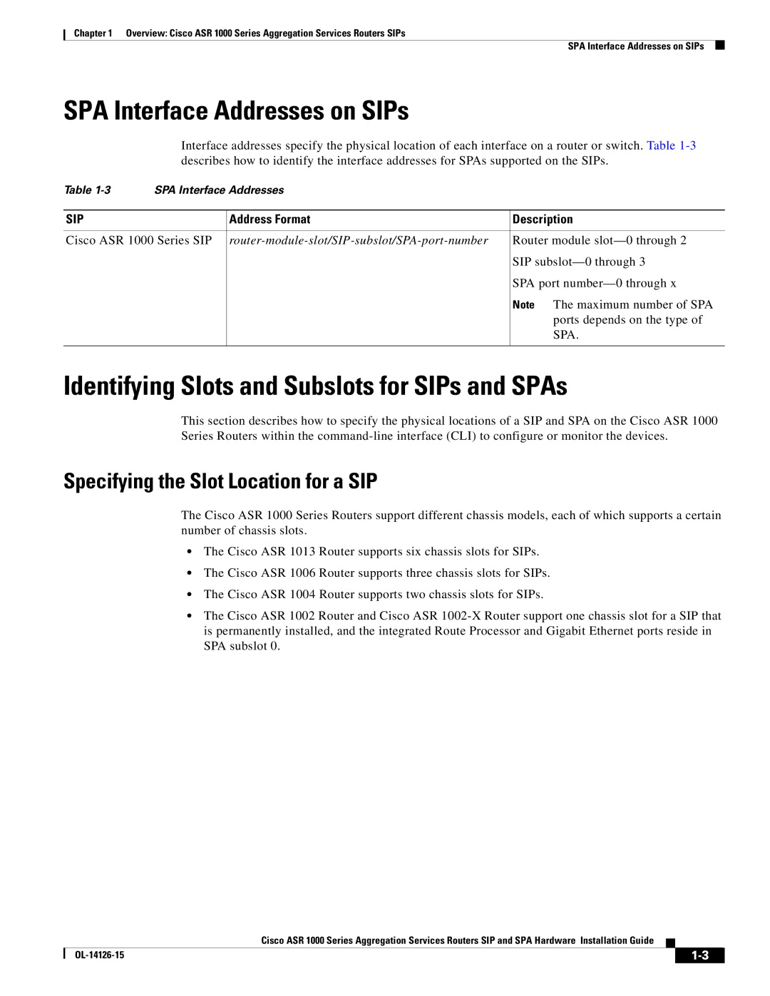 Cisco Systems 1000 manual Specifying the Slot Location for a SIP, Address Format Description 