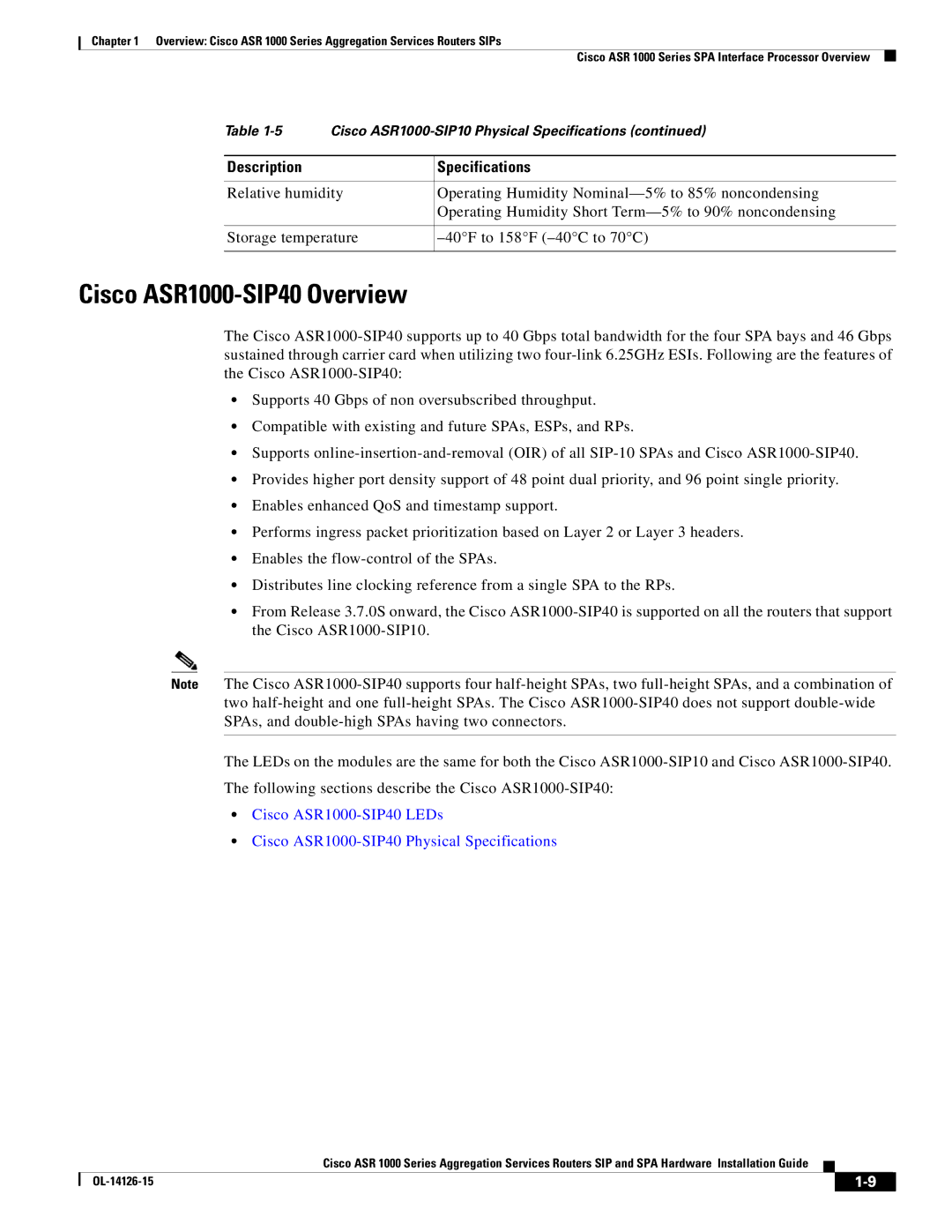 Cisco Systems manual Cisco ASR1000-SIP40 Overview 