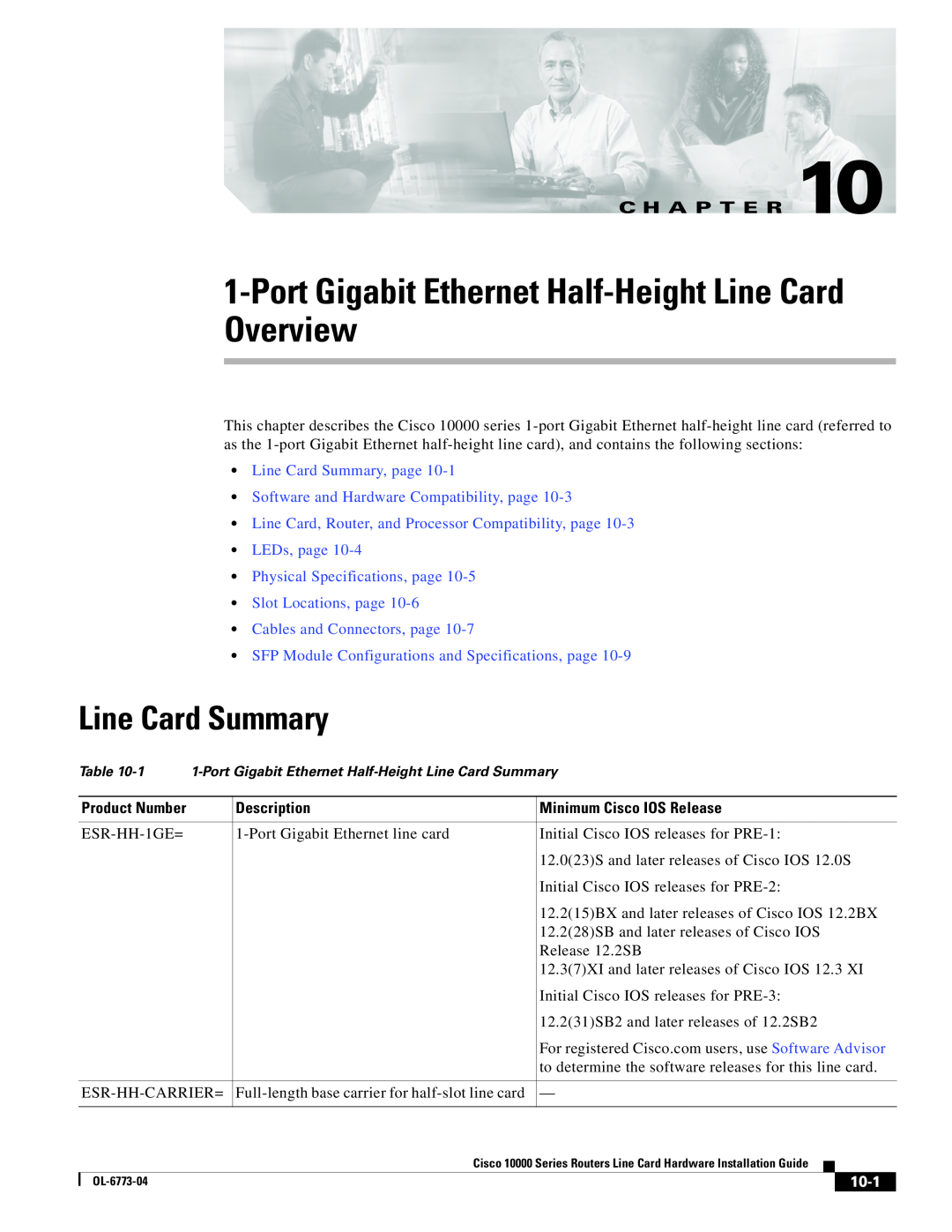 Cisco Systems 10000 Series specifications Line Card Summary, 10-1, Port Gigabit Ethernet Half-Height Line Card Overview 