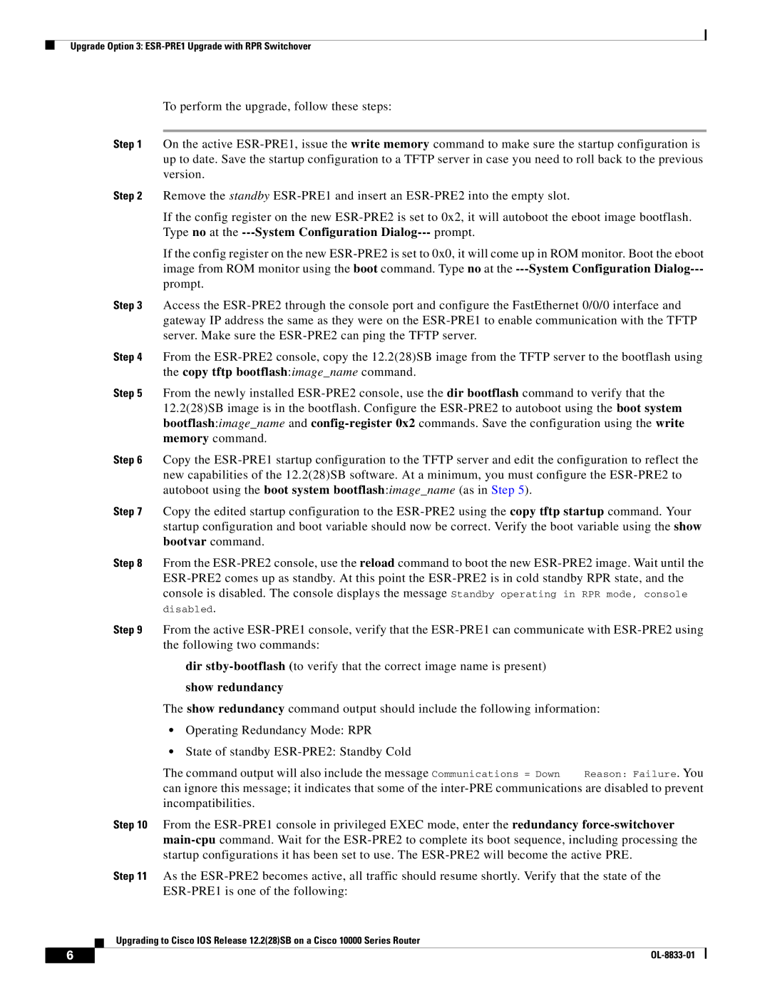 Cisco Systems 10000 Series installation instructions Show redundancy 