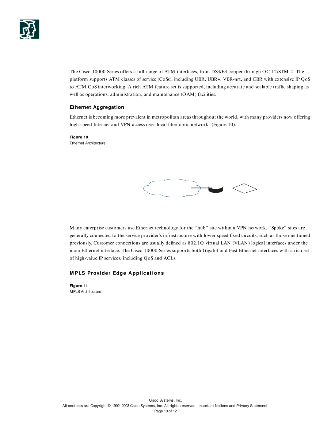 Cisco Systems 10000 manual Ethernet Aggregation, Sonet/Sdh, Mpls Provider Edge Applications 