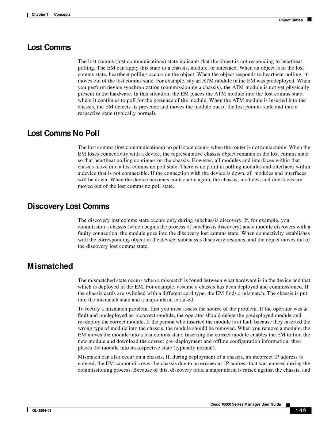 Cisco Systems 10000 manual Lost Comms No Poll, Discovery Lost Comms, Mismatched 