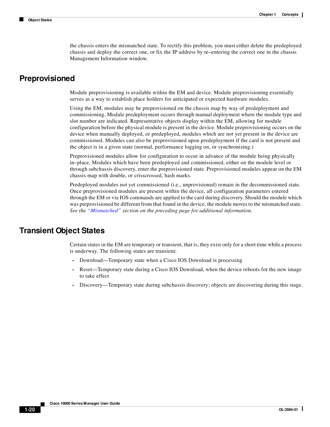 Cisco Systems 10000 manual Preprovisioned, Transient Object States 