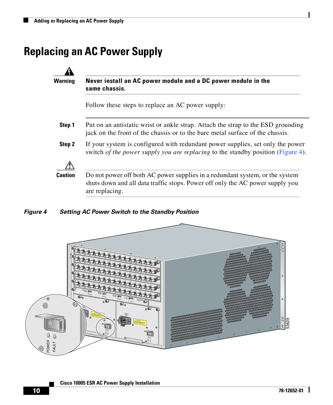 Cisco Systems 10005 manual Replacing an AC Power Supply, Clock 