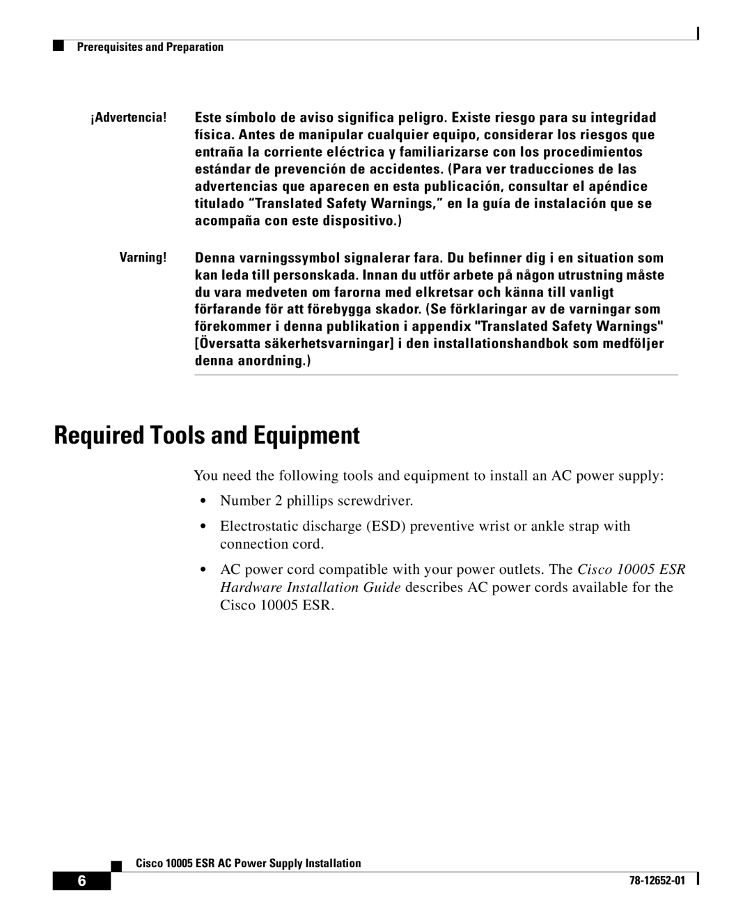 Cisco Systems 10005 manual Required Tools and Equipment 