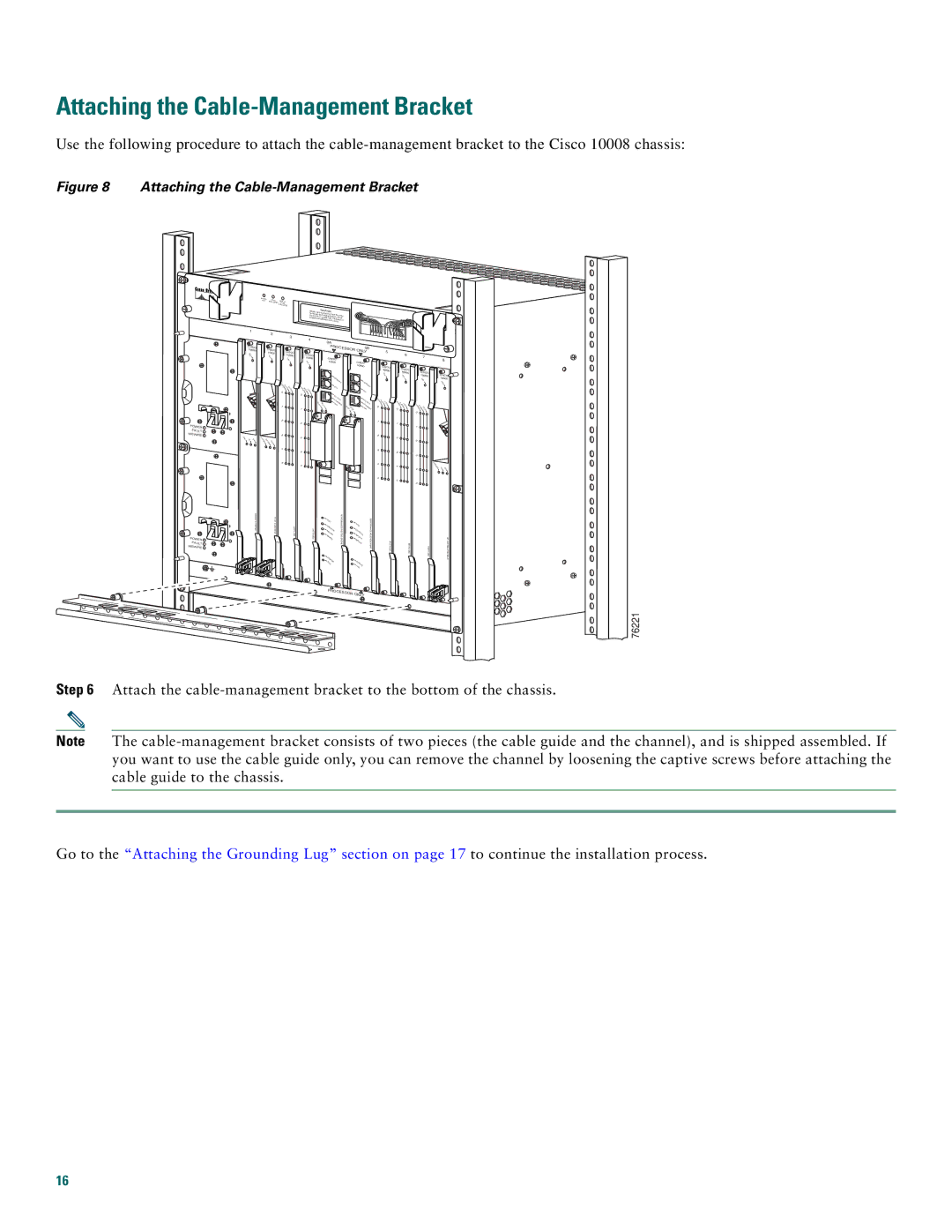 Cisco Systems 10008 quick start Attaching the Cable-Management Bracket 