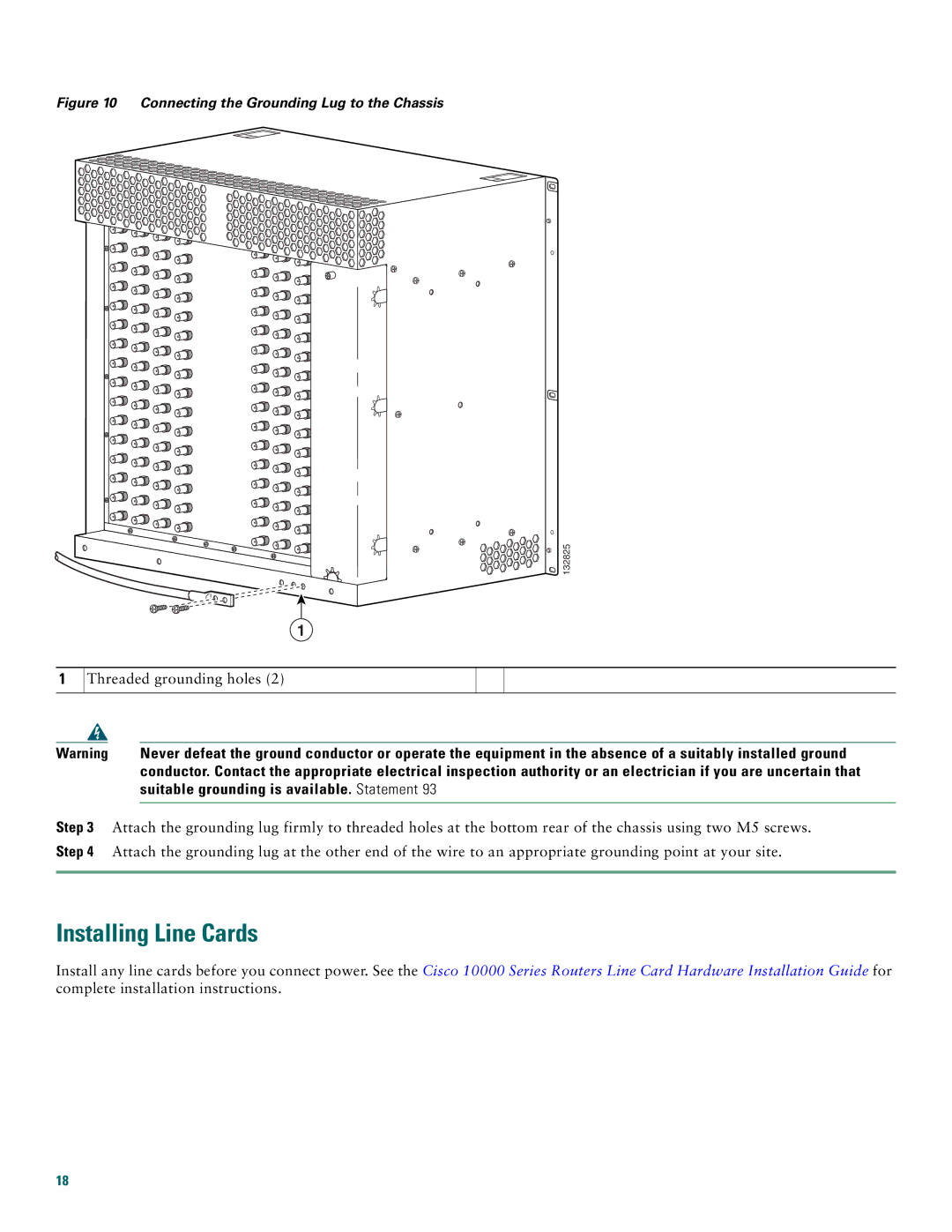 Cisco Systems 10008 quick start Installing Line Cards, Suitable grounding is available. Statement 