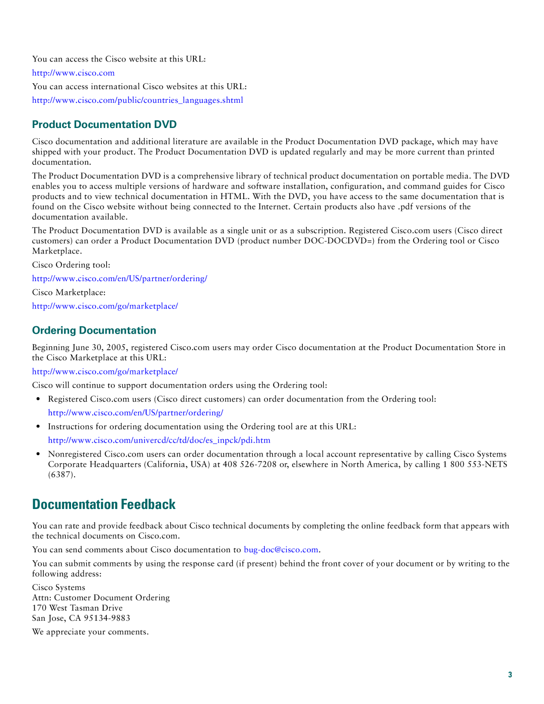 Cisco Systems 10008 quick start Documentation Feedback, Product Documentation DVD, Ordering Documentation 