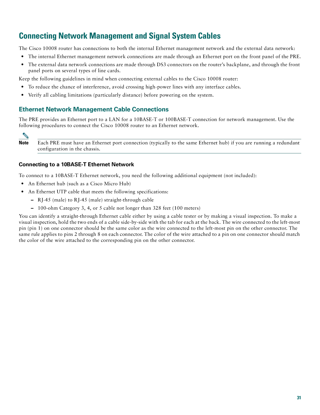 Cisco Systems 10008 Connecting Network Management and Signal System Cables, Ethernet Network Management Cable Connections 