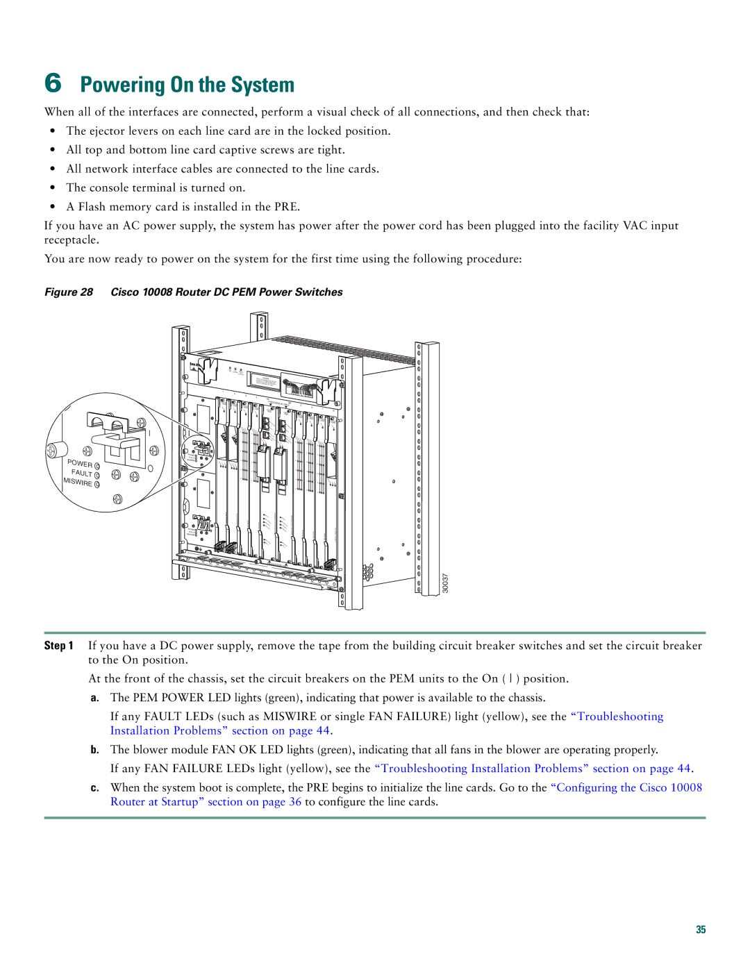 Cisco Systems 10008 quick start Powering On the System, Power Fault Miswire 