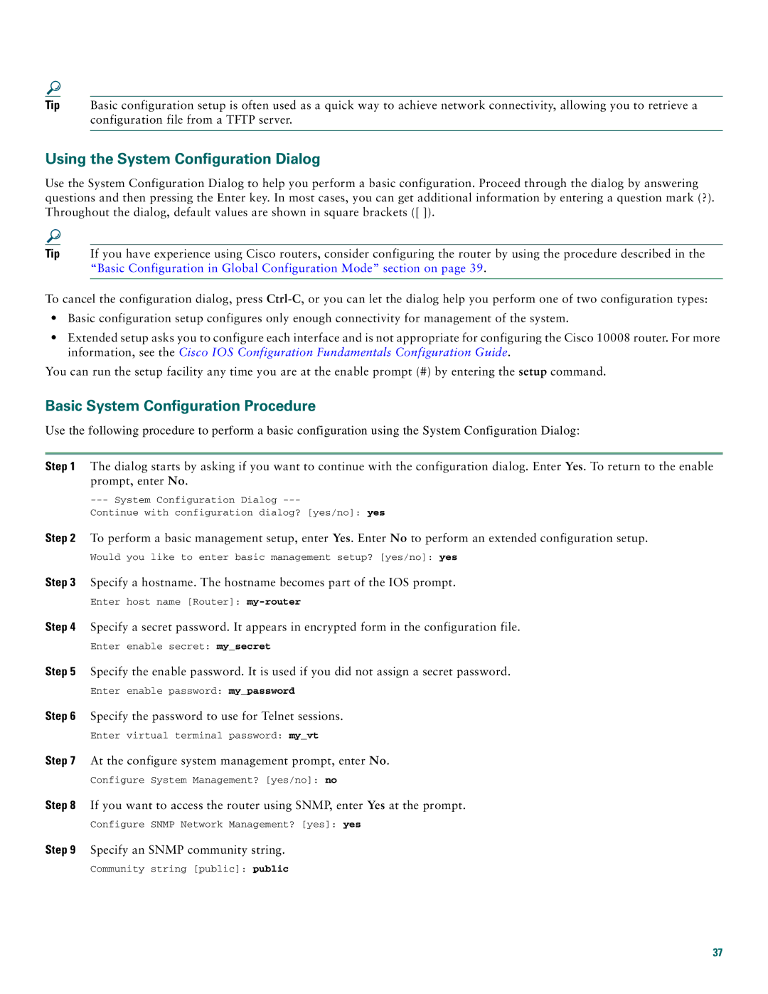 Cisco Systems 10008 quick start Using the System Configuration Dialog, Basic System Configuration Procedure 