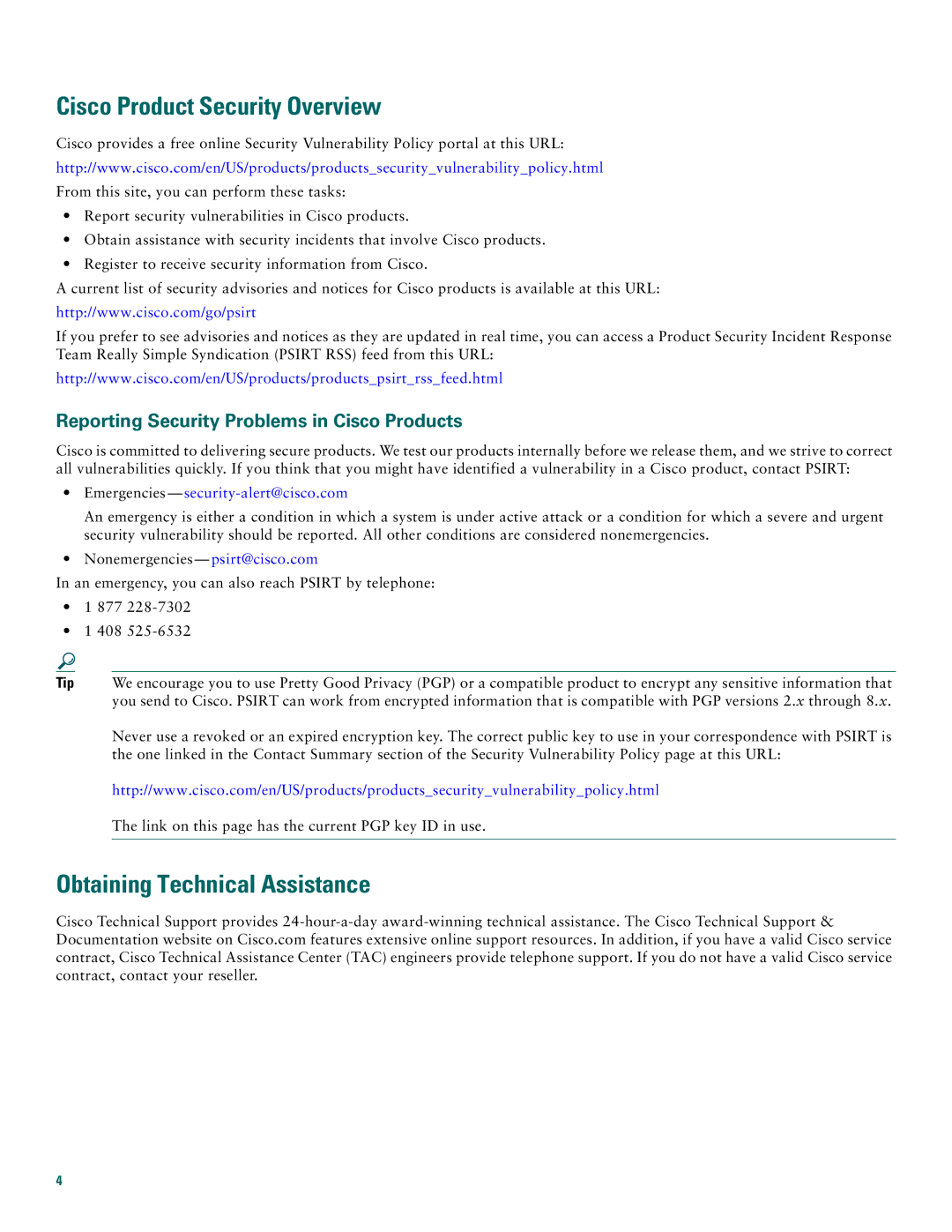 Cisco Systems 10008 quick start Cisco Product Security Overview, Obtaining Technical Assistance 