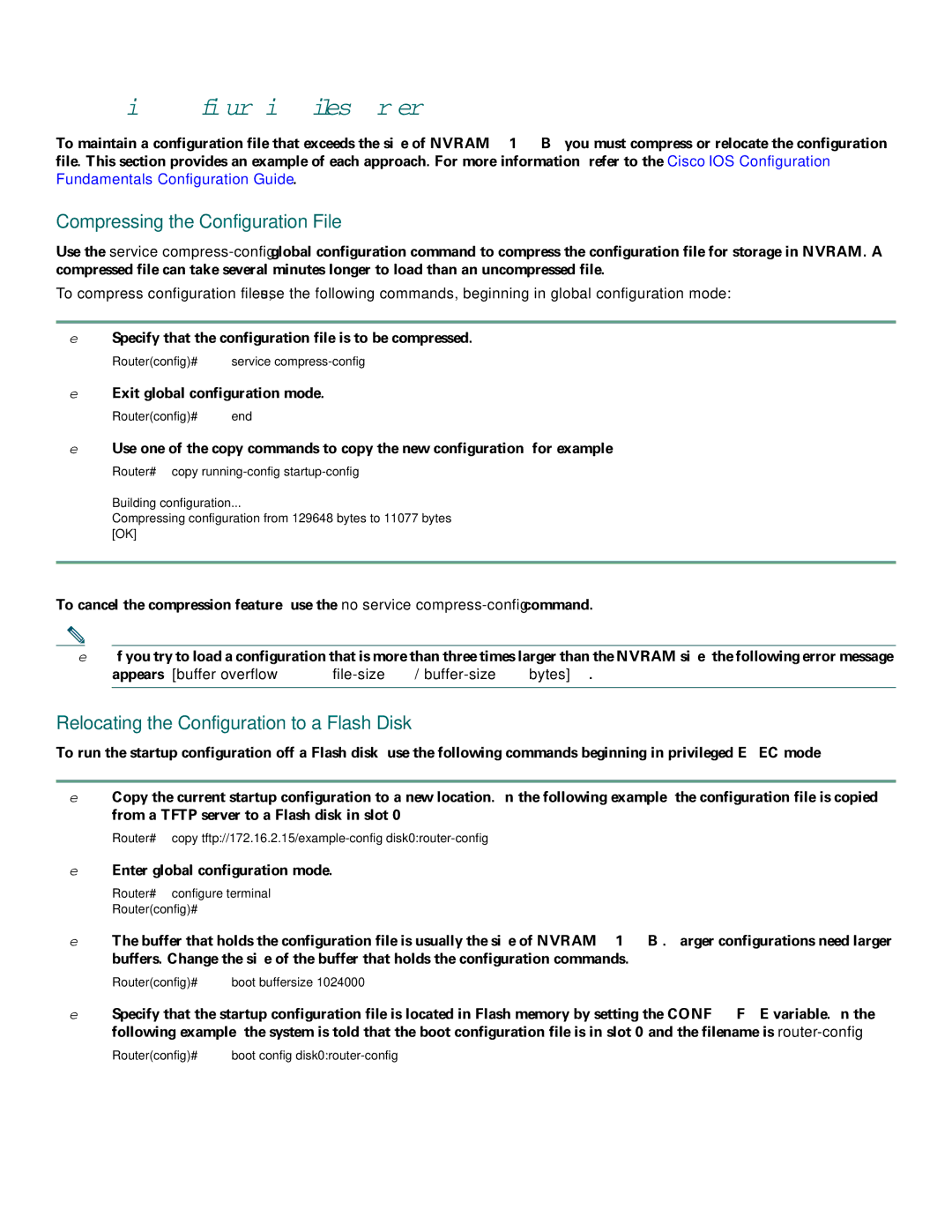 Cisco Systems 10008 quick start Managing Configuration Files Larger than Nvram, Compressing the Configuration File 