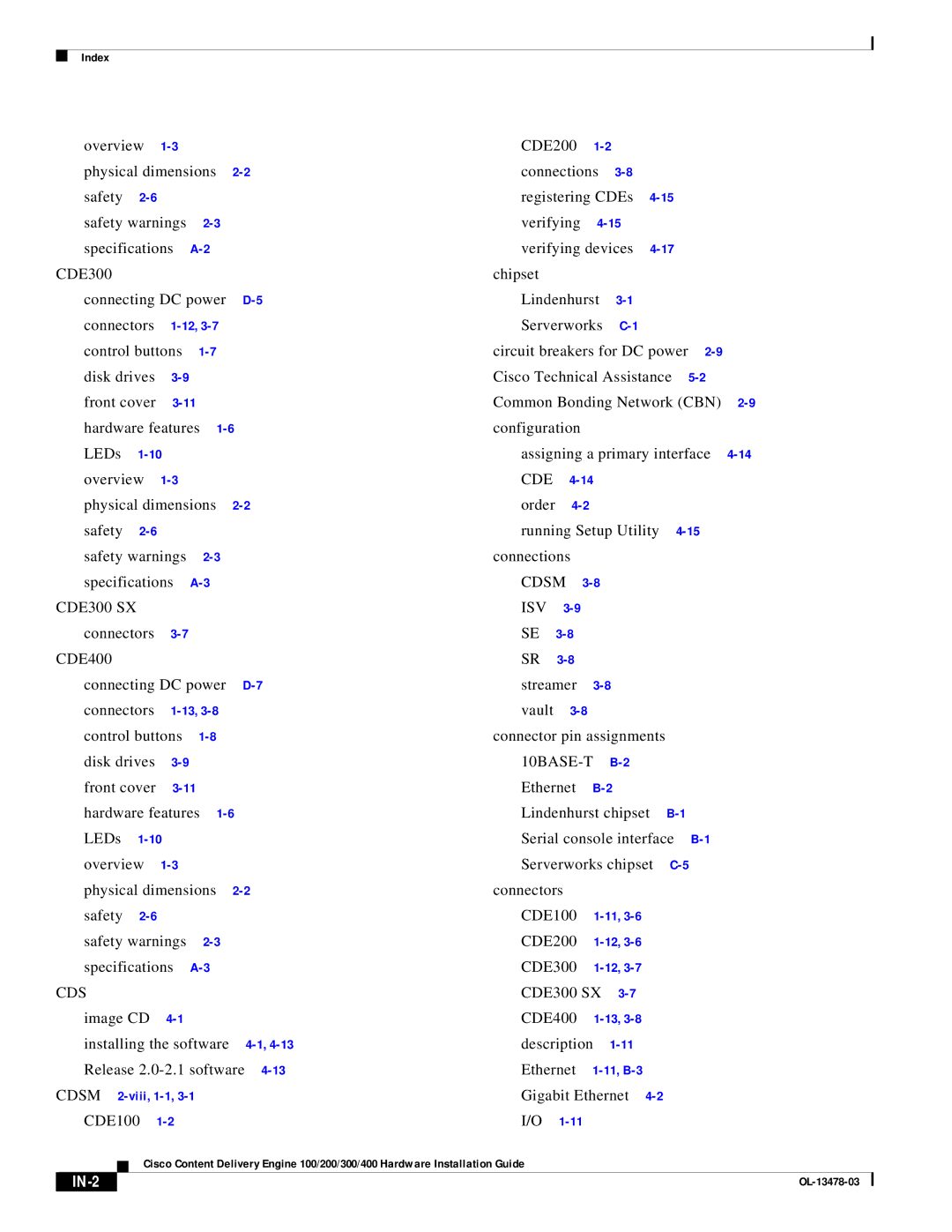 Cisco Systems 100/200/300/400 specifications IN-2 