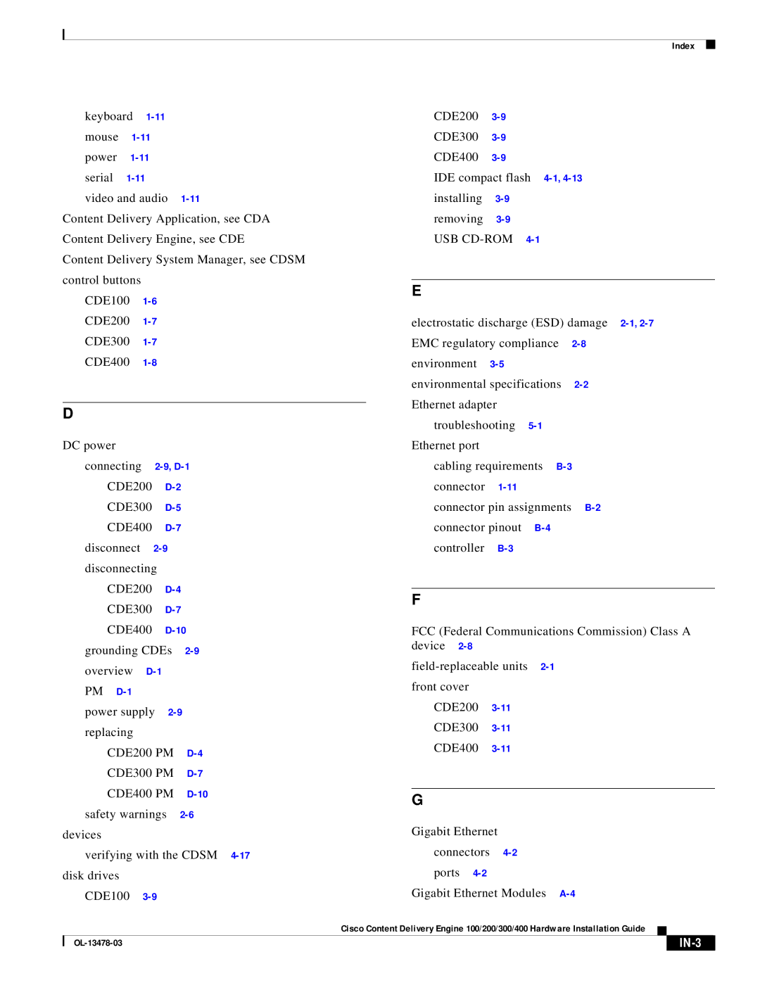 Cisco Systems 100/200/300/400 specifications IN-3 