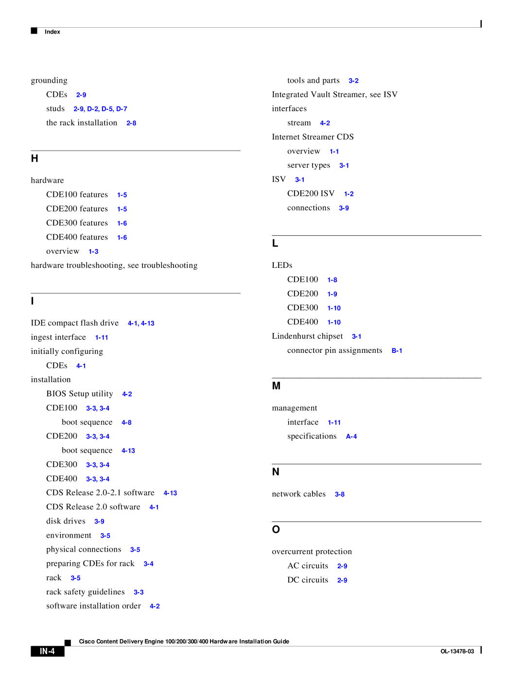 Cisco Systems 100/200/300/400 specifications IN-4 