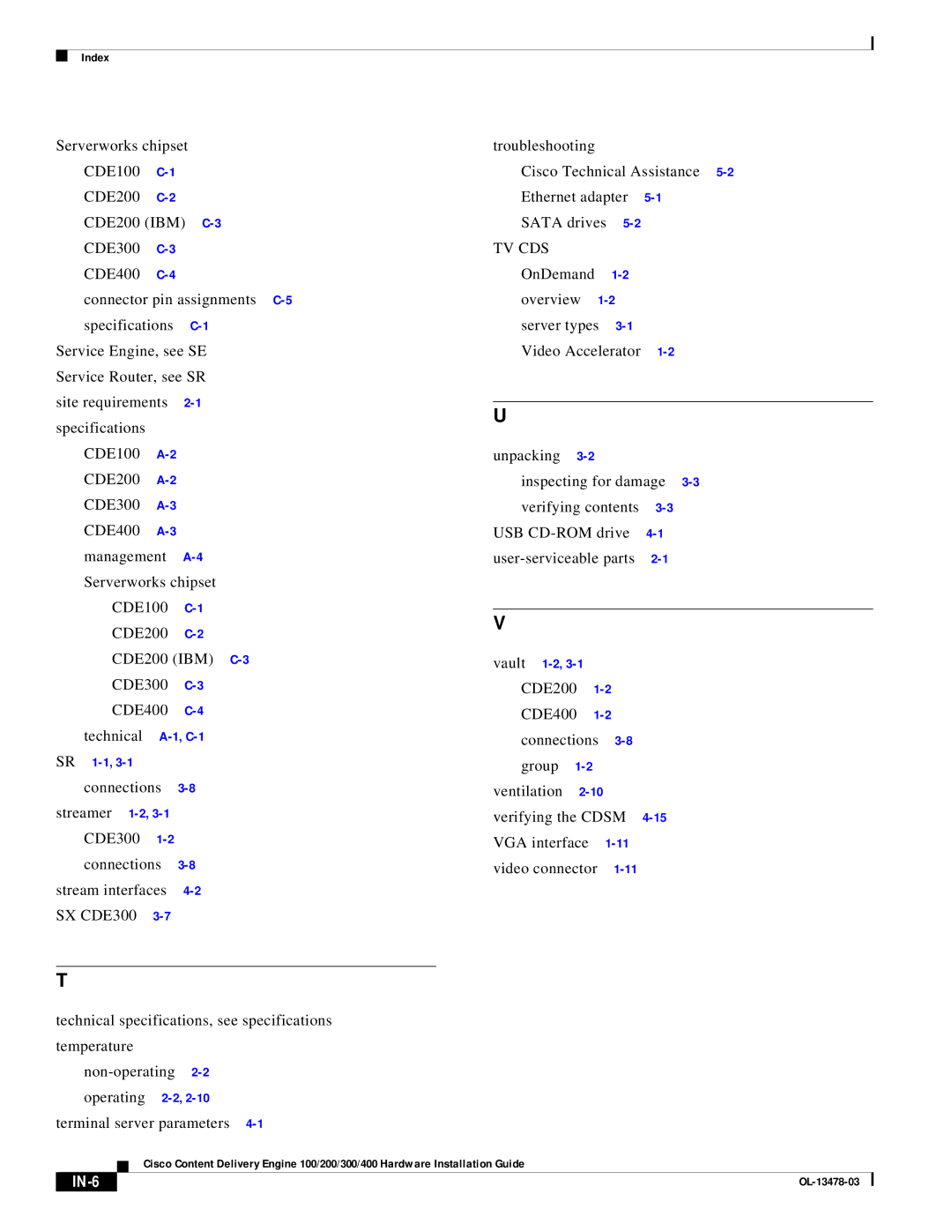 Cisco Systems 100/200/300/400 specifications IN-6 