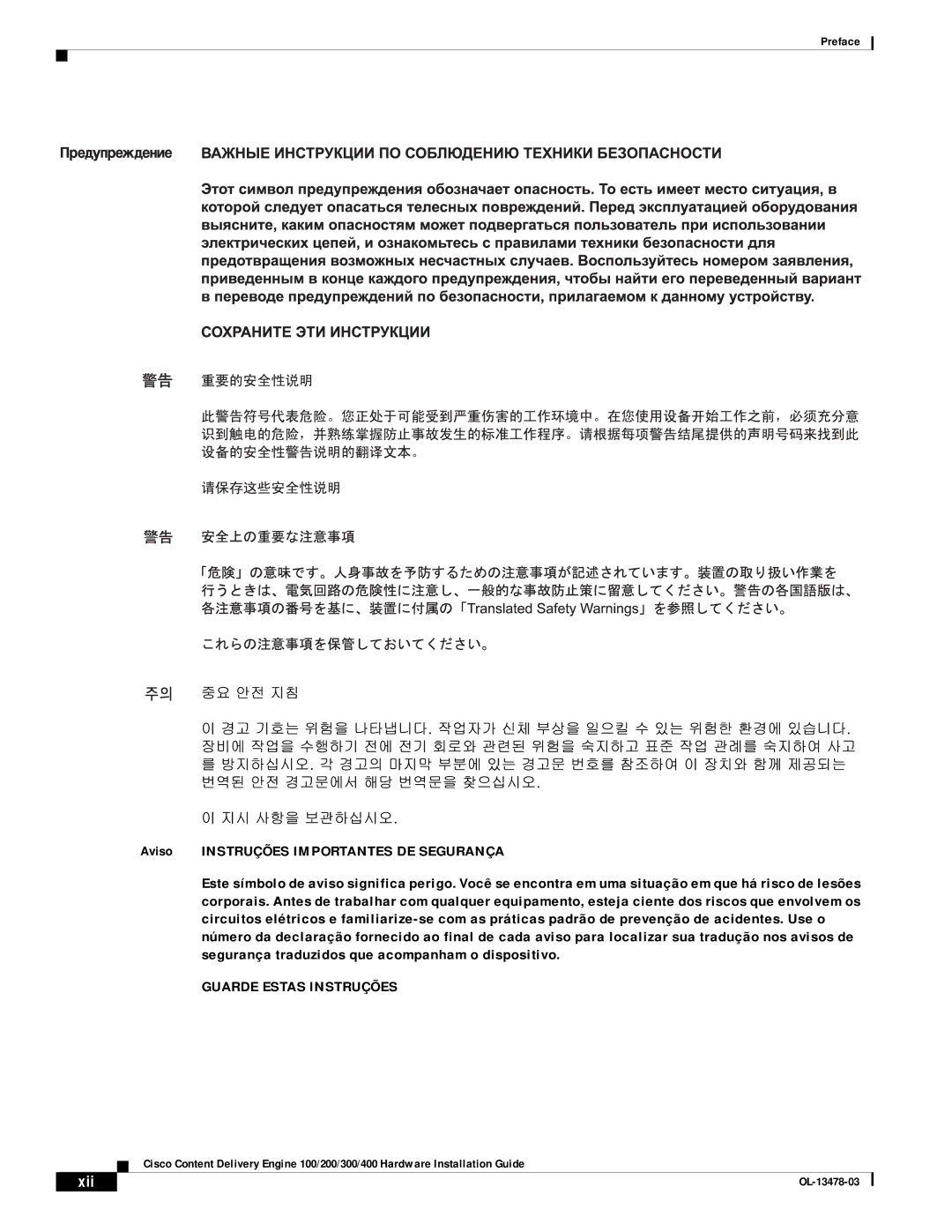 Cisco Systems 100/200/300/400 specifications Xii 