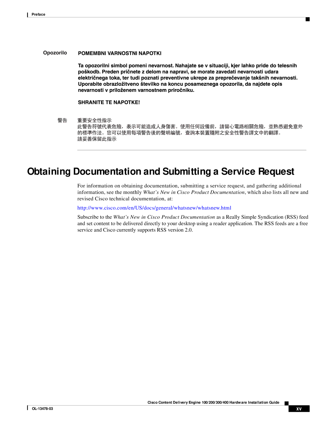 Cisco Systems 100/200/300/400 specifications Obtaining Documentation and Submitting a Service Request 