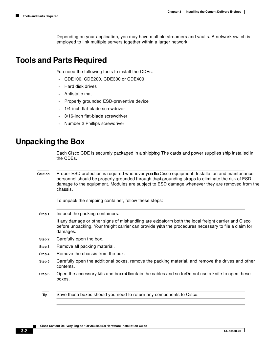 Cisco Systems 100/200/300/400 specifications Tools and Parts Required, Unpacking the Box 