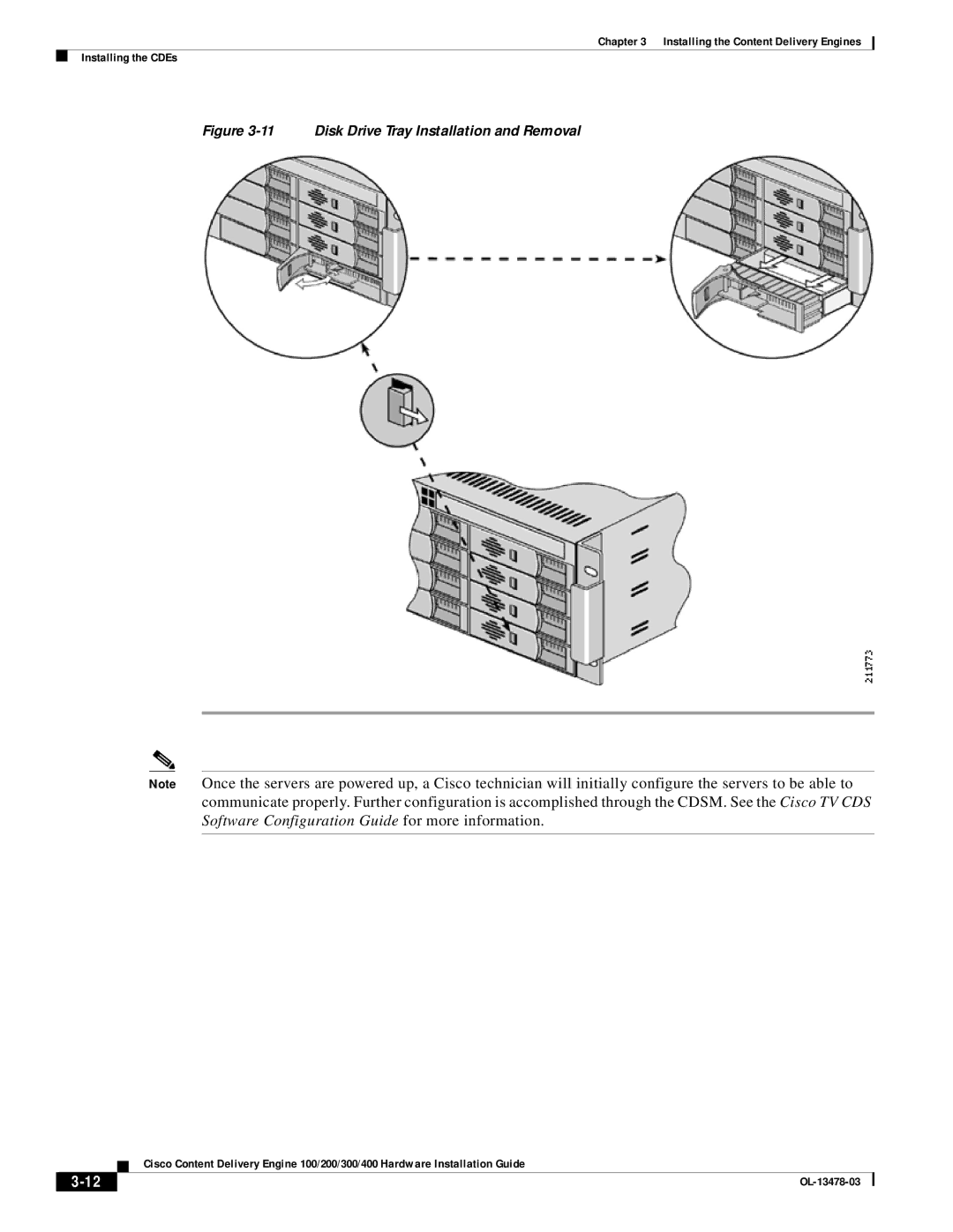 Cisco Systems 100/200/300/400 specifications Disk Drive Tray Installation and Removal 