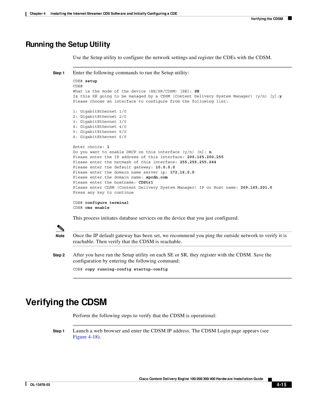 Cisco Systems 100/200/300/400 specifications Verifying the Cdsm, Running the Setup Utility 