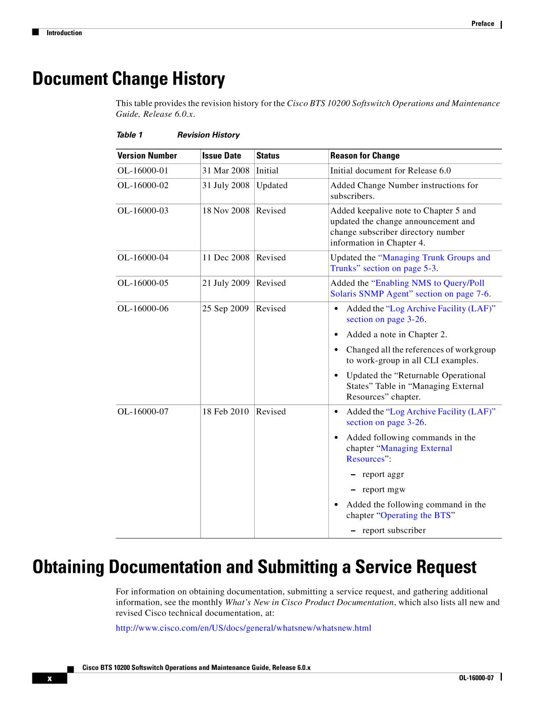 Cisco Systems 10200 manual Document Change History, Issue Date Status Reason for Change 