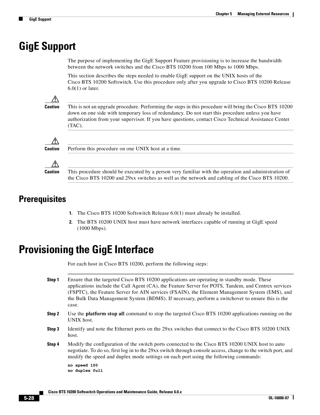 Cisco Systems 10200 manual GigE Support, Provisioning the GigE Interface, Prerequisites 