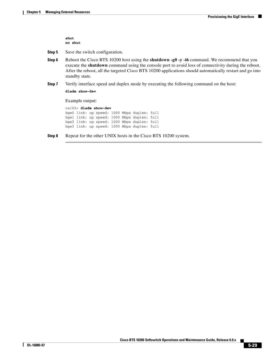 Cisco Systems 10200 manual Shut No shut, Ca102 dladm show-dev 