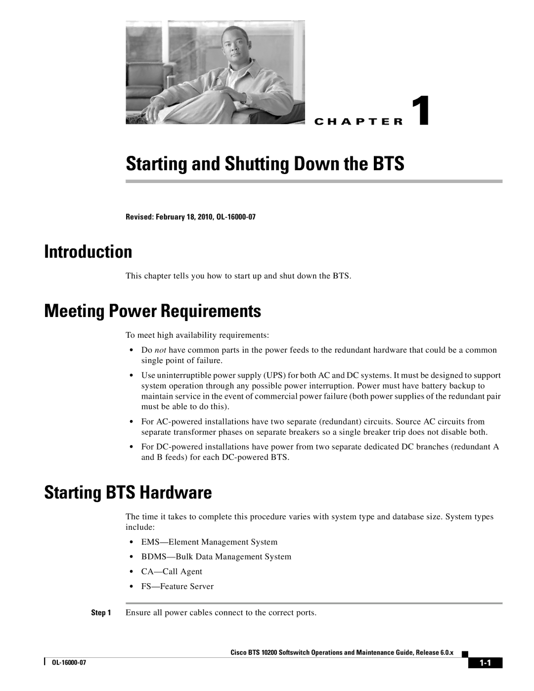 Cisco Systems 10200 manual Meeting Power Requirements, Starting BTS Hardware 