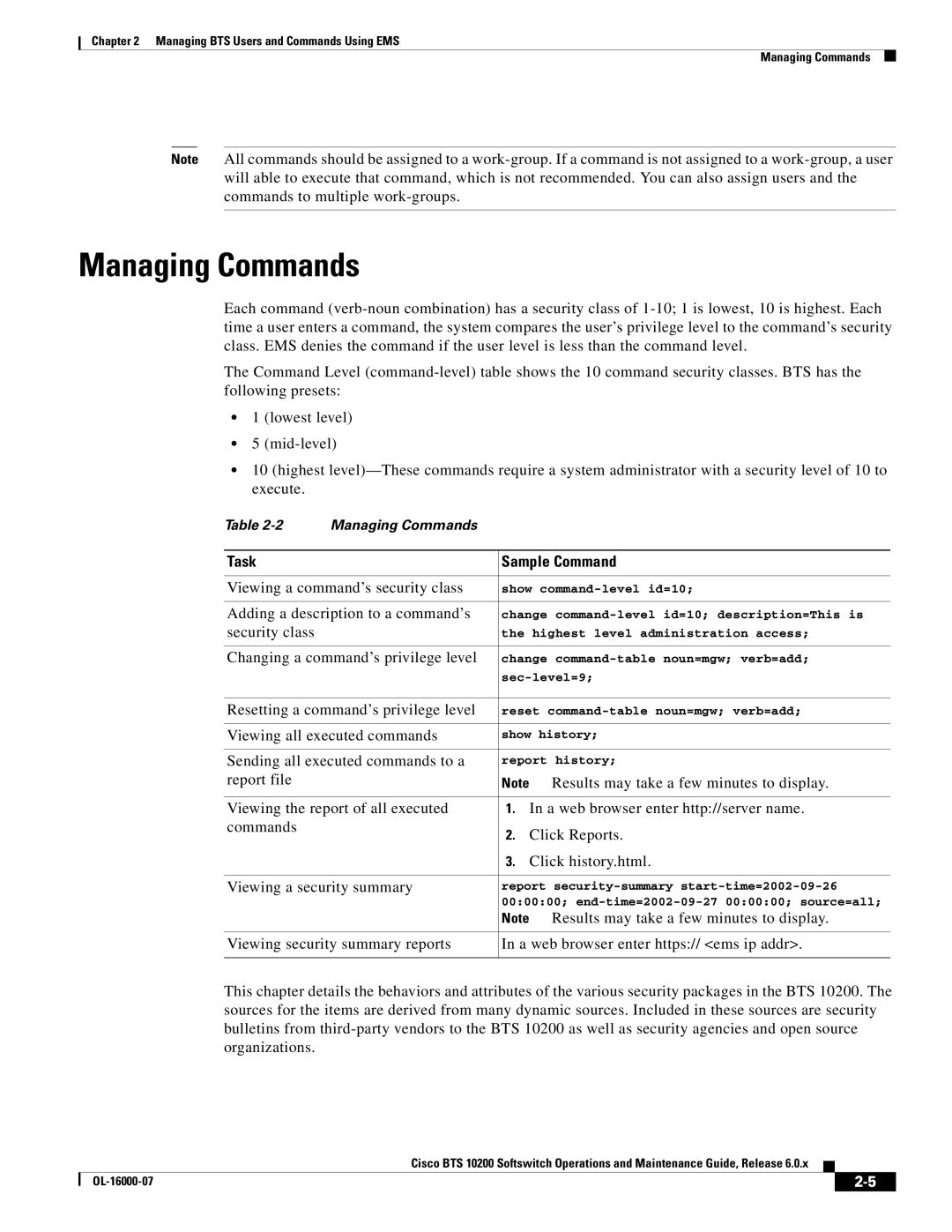 Cisco Systems 10200 manual Managing Commands 