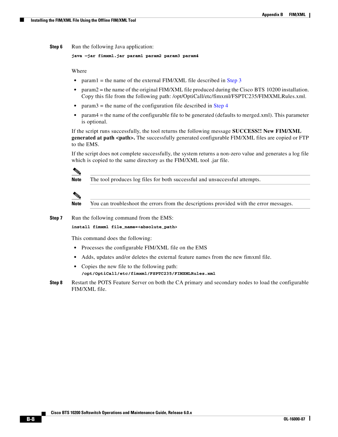 Cisco Systems 10200 manual Run the following Java application, Java -jar fimxml.jar param1 param2 param3 param4 